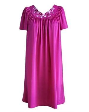 Shadowline Lingerie Short Gown With Flower Petal Embroidery And Flutter Sleeves - Pink