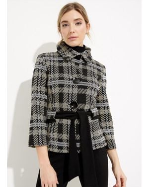 Joseph Ribkoff Plaid Belted Jacket - Gray