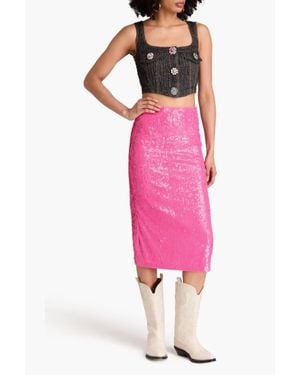 Moschino Cropped Crystal Denim Top - Pink