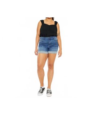 Kancan High Rise Curvy Cuff Shorts - Blue