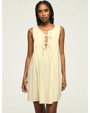 Lucky Brand Pleated Tie Neck Mini Dress - Natural