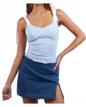 Sky To Moon Floral Smocked Tie Back Tank Top - Blue