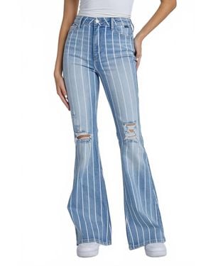 cello Vertical Striped High Rise Super Flare Jeans - Blue