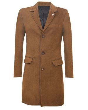 Oliver Tweed Long Wool Slim Fit Overcoat - Brown