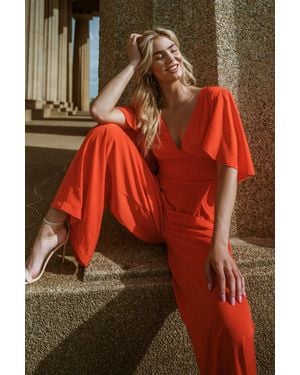 TRUEDAMES Raised On Promises Stars Woven Jumpsuit - Red