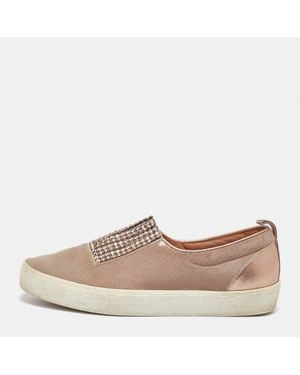 Gina Metallic Calf Hair And Leather Crystal Embellished Slip On Sneakers - Brown