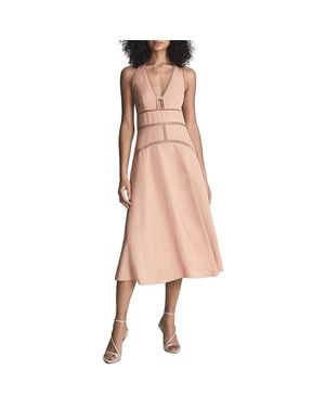 Reiss Leena Linen Blend Lace Inset Midi Dress - Pink