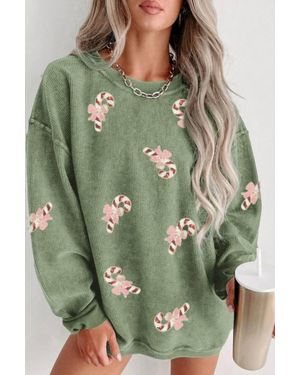 Thomas & Co Candy Cane Sequin Ribbed Sweatshirt - Green