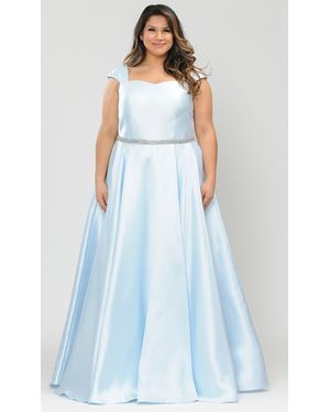 TRUEDAMES Cap Sleeve Plus Size Gown - Blue