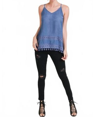 Doe And Rae Evelyn Embroidered Tank Top With Tassel - Blue