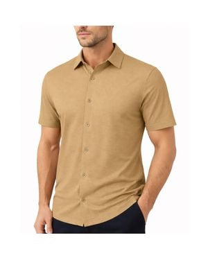Galaxy By Harvic Galaxy James Tailor Short Sleeve Knit Button Down Shirt - Brown