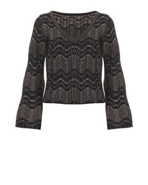 D. EXTERIOR Geometric Sequined Viscose Sweater - Black