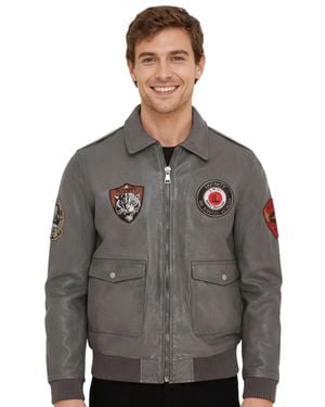 Infinity Leather Flying Leather Bomber G-1 Aviator Collar Jacket - Gray