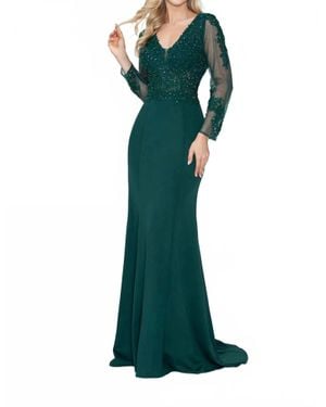 Lenovia Usa Mother Of The Bride Long Sleeve Beaded Evening Gown - Green
