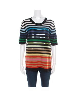 Sonia Rykiel Striped Cotton And Silk Vinyl Strip Detail Top - Multicolor