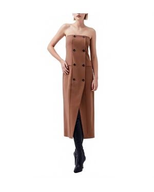 French Connection Azra Twill Strapless Midi Dress - Brown