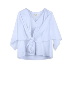 Psophia Cropped V-Neck Tie Short-Sleeve Top - Blue