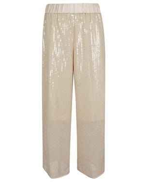 Peserico Wide-Leg Pants With Translucent Sequin Embroidery - Natural