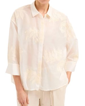 Biancalancia Semi-Sheer Floral Embroidery Blouse - Natural