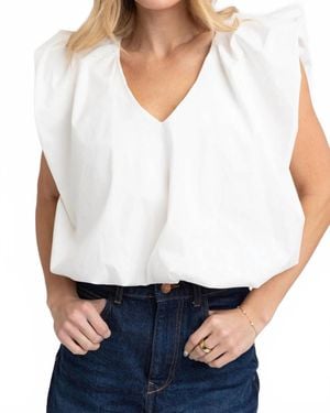 Karlie Solid Poplin V-Neck Bubble Top - White