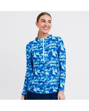 Calypsa Half-Zip Long Sleeve Rash Guard Nora Swim Top - Blue