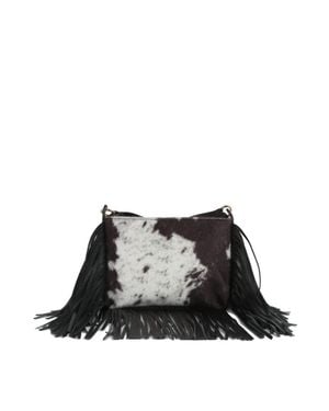 Handbag Factory Corp Vegan Cowhide Fringe Crossbody Bag - Black