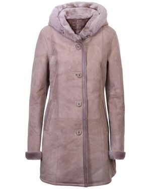 Infinity Leather Suede Merino Sheepskin Parka Coat-Tripoli - Pink