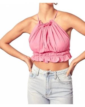 Idem Ditto Ruched Halter Neck Summer Top - Pink