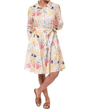 Tulip Clothing Perrin Whimsy Floral Cotton Shirt Dress - White