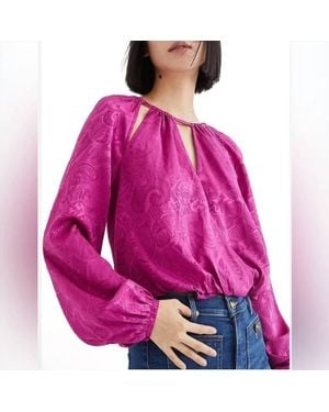 Veronica Beard Sionne Paisley Puff Sleeve Silk Blend Top - Pink