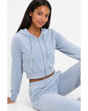 Forever 21 Velour Zip-Front Hoodie & Pant Set - Blue