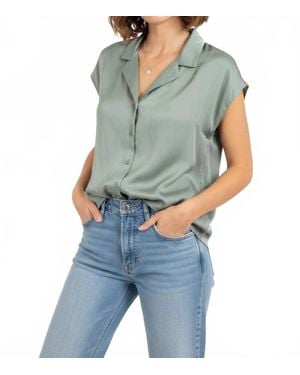 Miou Muse Button Down Cap Sleeve Top - Blue