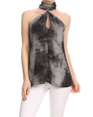 Ariella High Neck Tie-Dye Keyhole Top - Blue