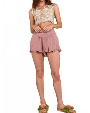 Pol Elastic Waistband Knit Ruffle Delight Shorts - Red