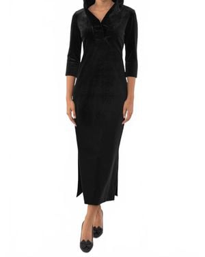 Gretchen Scott Ruff Neck Silky Velvet Midi Maxi Dress - Black