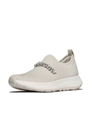 Fitflop Pearls & Crystals Knit Slip-On Sneakers - White