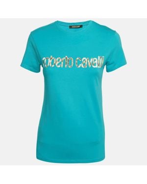 Roberto Cavalli Logo Print Jersey T-Shirt - Blue