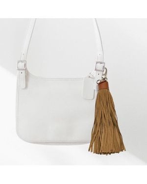 Fashnzfab Genuine Leather Tassel Keychain - White