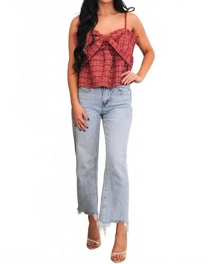 Day + Moon Atlas Bow Babydoll Plaid Tweed Top - Blue