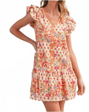 ..,merci Tropical Print Flutter Sleeve Mini Dress - Orange