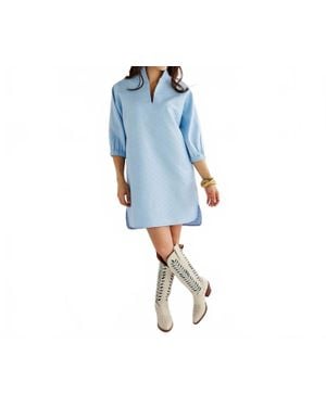 Caryn Lawn Betsy Collared Jacquard Dress - Blue