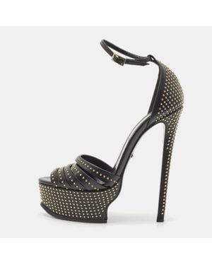 Roberto Cavalli Leather Studded Platform Sandals - Black