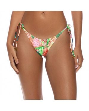 Luli Fama Opulent Eden Crystallized Seamless Ruched Back Brazilian Tie Side Bikini Bottom - Multicolor