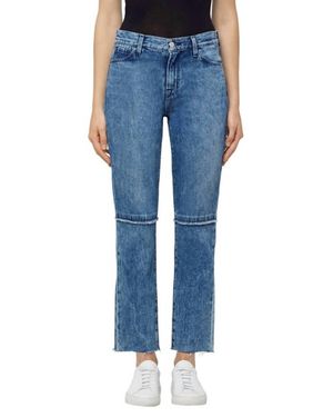 J Brand Ruby Frayed Cropped Straight Raw Hem High Rise Jeans - Blue