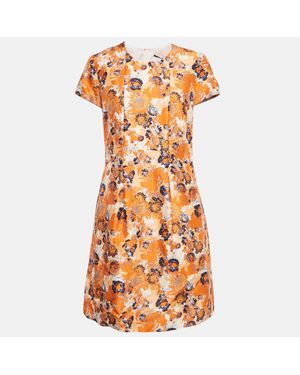 BOSS Floral Print Silk Short Dress - Orange
