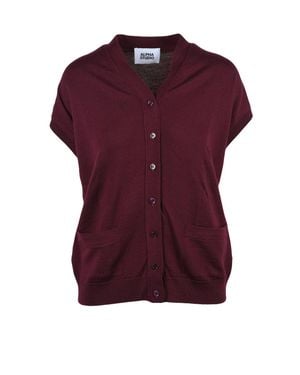 Alpha Studio Extrafine Merino Wool Vest With Button-Down Front - Purple