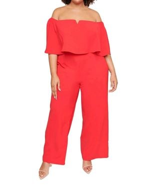 Sugarlips Plus Bailamos Off The Shoulder Jumpsuit Curve - Red