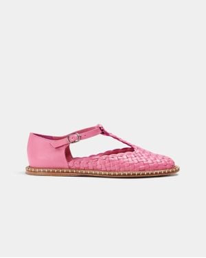 Naguisa Fragaria Woven T-Strap Shoes - Pink