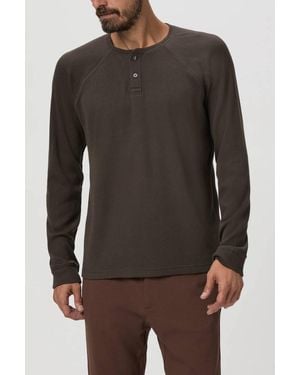 PAIGE Abaroa Waffle Knit Henley Long Sleeve Tee - Brown