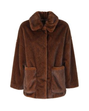 Herno Faux Fur Collar Polyester Bomber Jacket - Brown